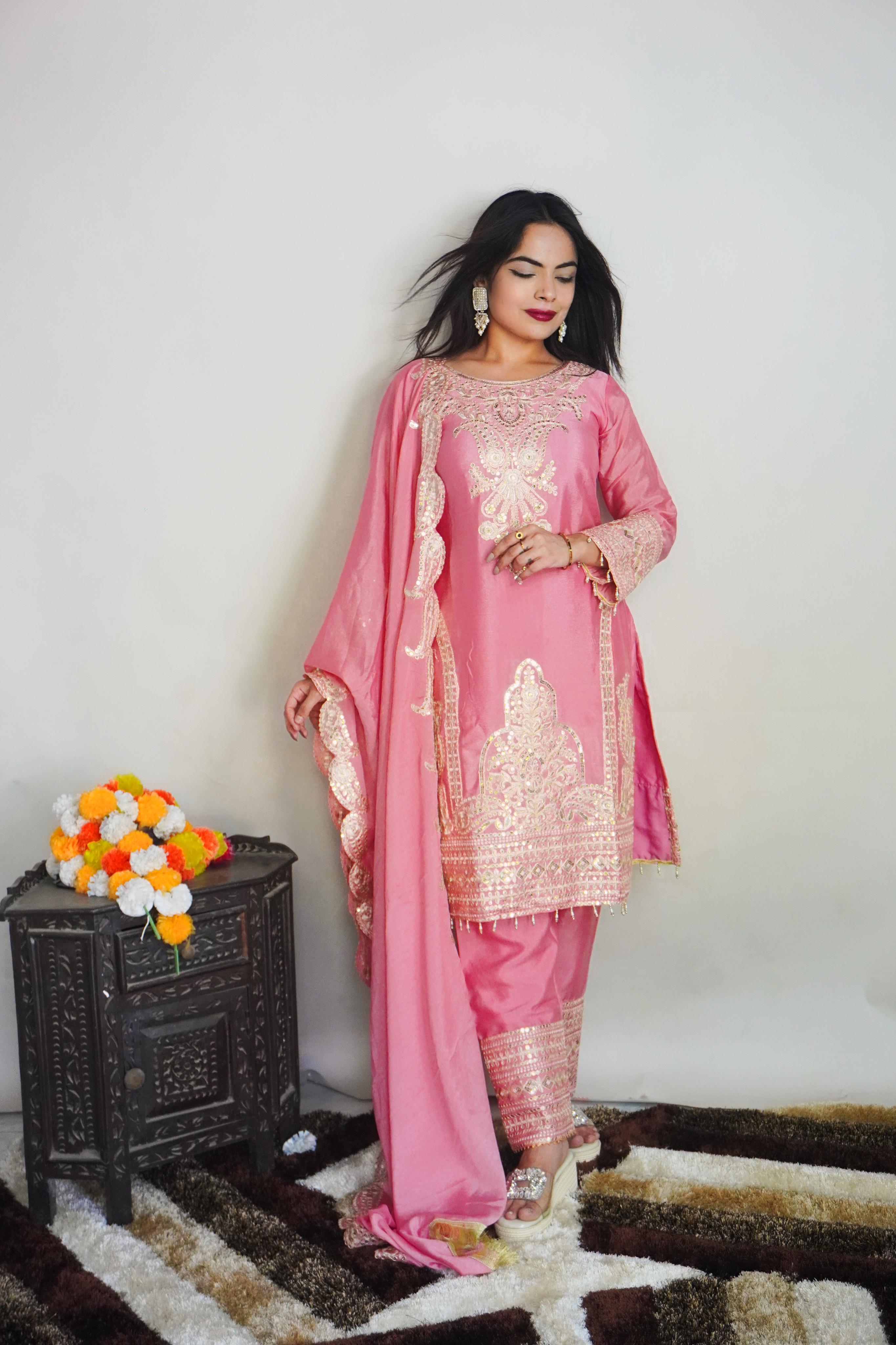 Luxuriant Pink Color Embroidery Work Salwar Suit