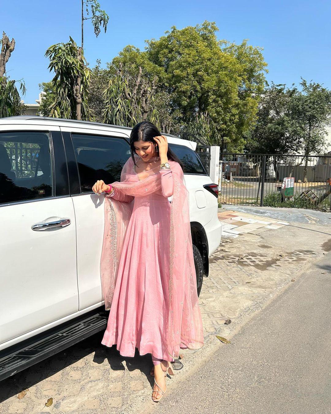 Awesome Light Pink Anarkali Gown With Fancy Dupatta