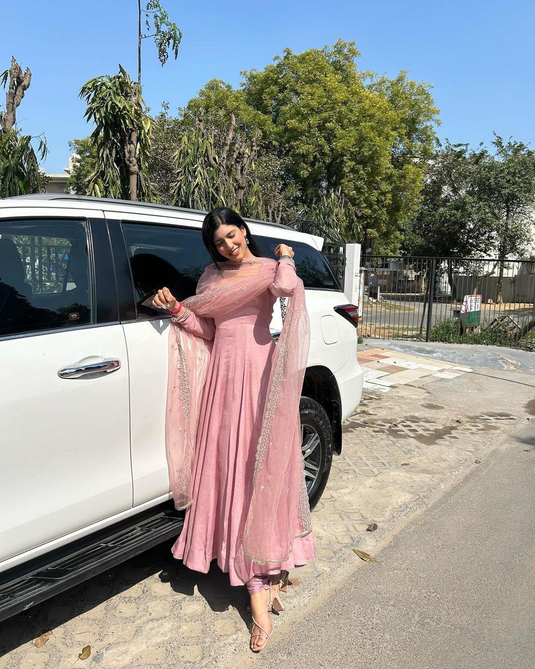 Awesome Light Pink Anarkali Gown With Fancy Dupatta