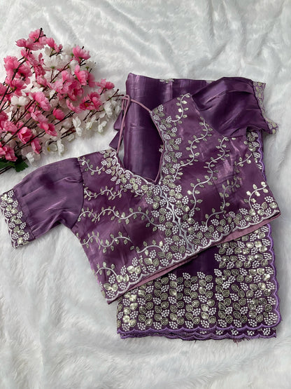 Beautiful Work Dusty Pink Color Saree With Blouse