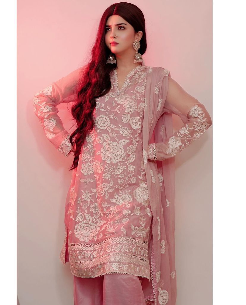 Beautiful Embroidery Work Peach Color Palazzo Suit