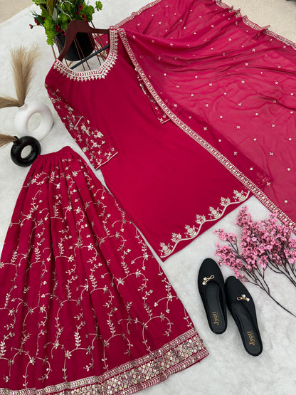 Pink Color Sequence Embroidery Sharara Suit