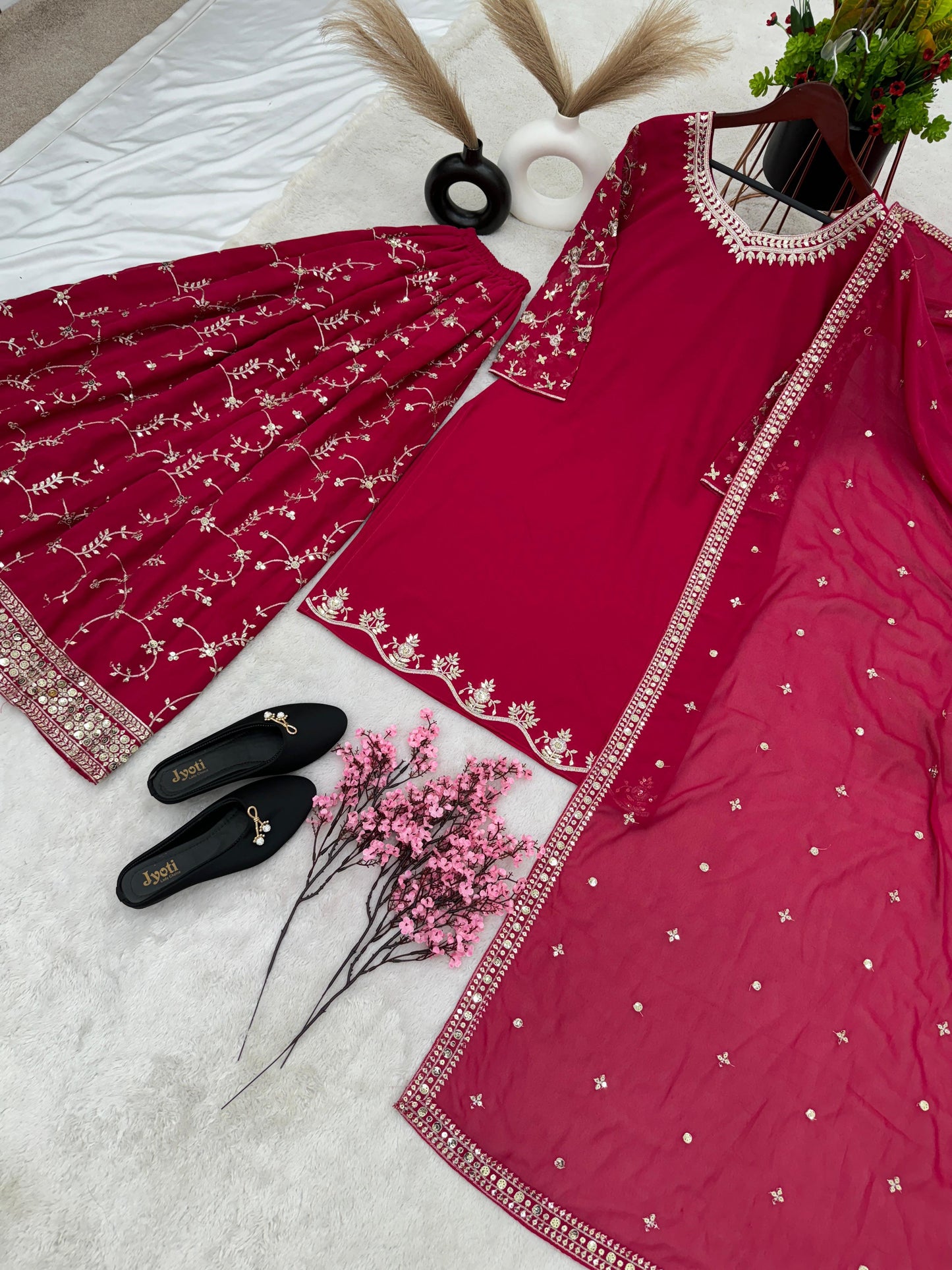 Pink Color Sequence Embroidery Sharara Suit