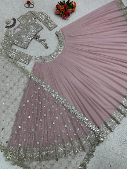 Marriage Special Heavy Work Dusty Pink Lehenga Choli