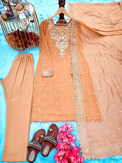 Peach Color Sequence Work Georgette Salwar Suit