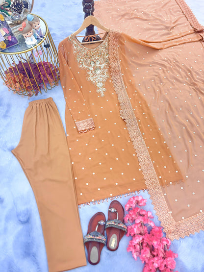 Peach Color Sequence Work Georgette Salwar Suit