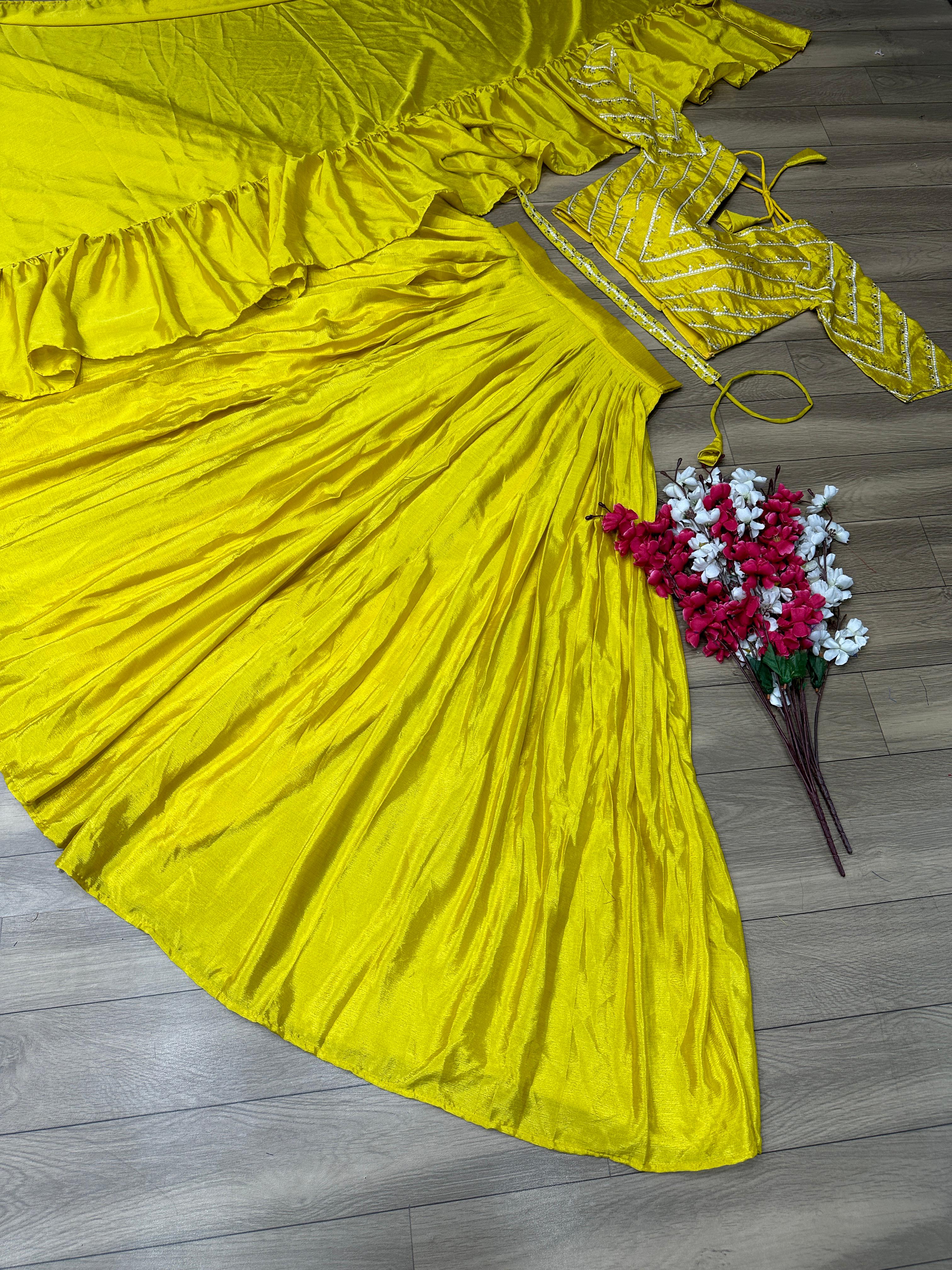 Glorious Embroidery Sequence Work Yellow Lehenga Choli