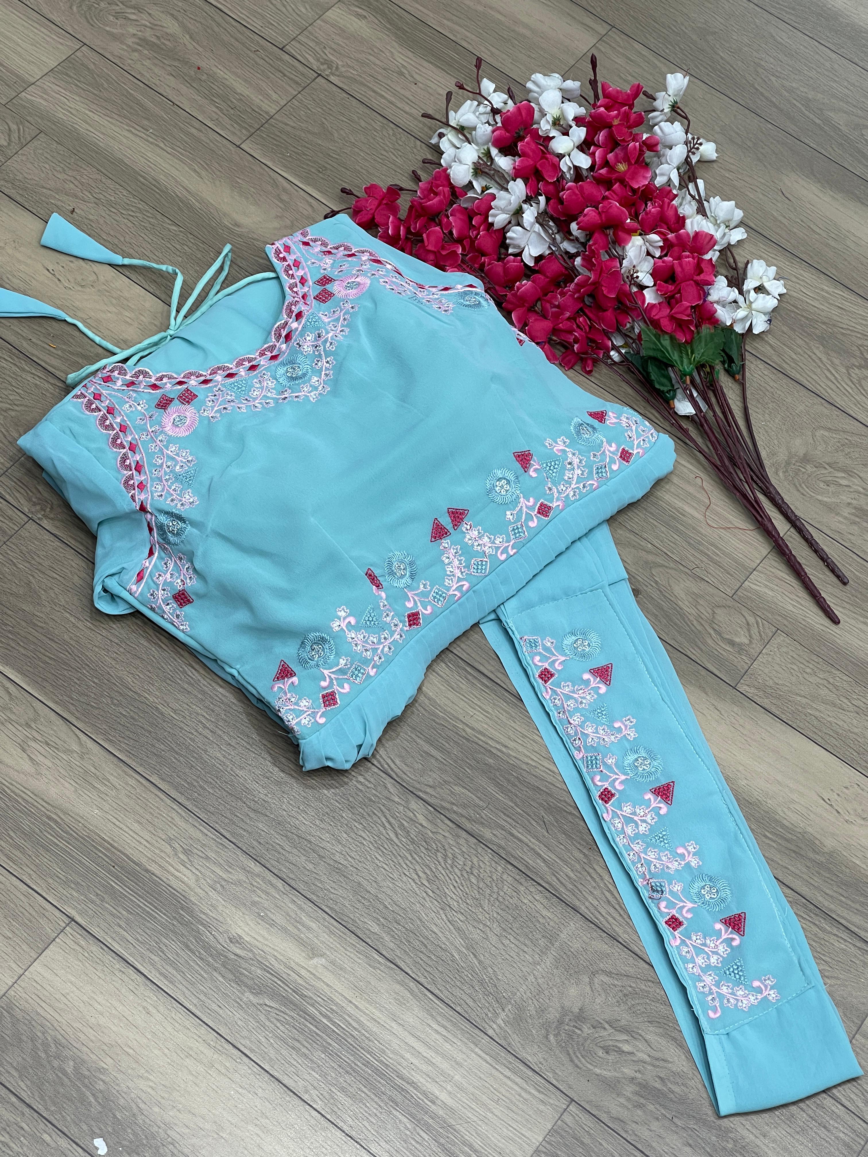 Occasion Wear Sky Blue Embroidered Gown With Dupatta