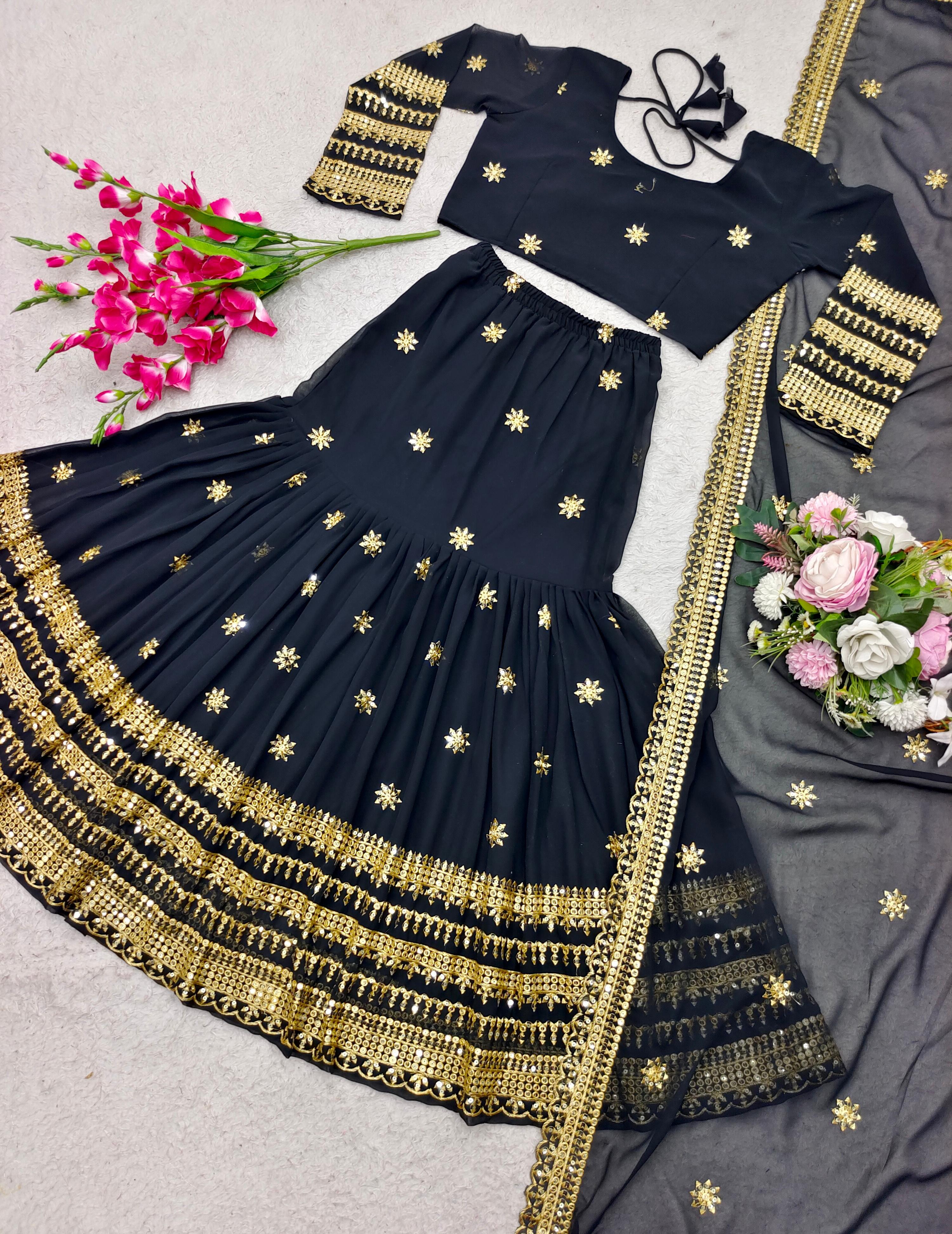 Stylish Black Color Embroidery Work Lehenga Choli