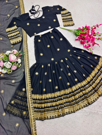 Stylish Black Color Embroidery Work Lehenga Choli