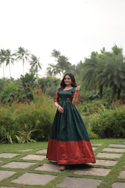 Banarasi Green Jacquard Weaving Design Fancy Gown