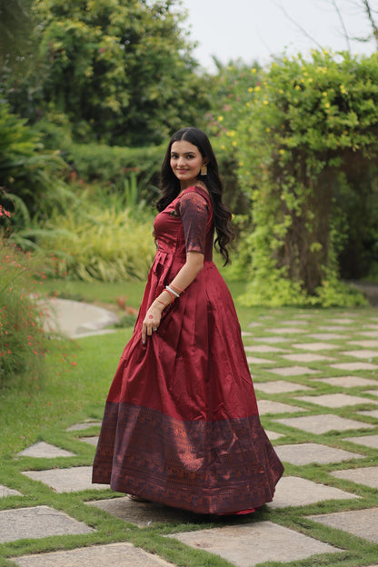 Banarasi Maroon Jacquard Weaving Design Fancy Gown