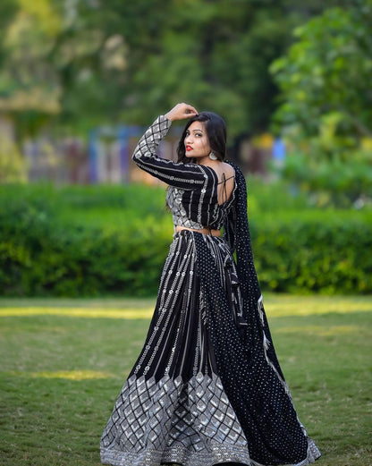 Glimmering Sequence Work Black Color Lehenga Choli