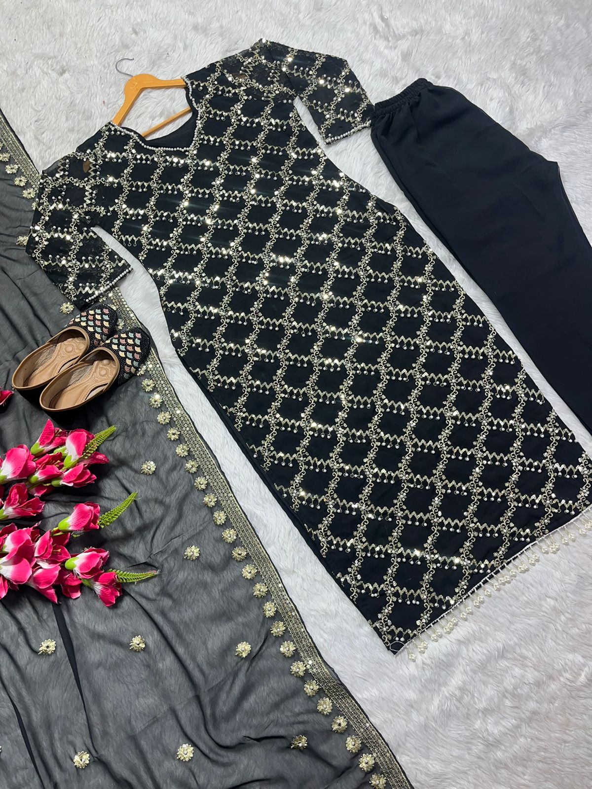 Glorious Black Color Sequence Embroidery Work Salwar Suit