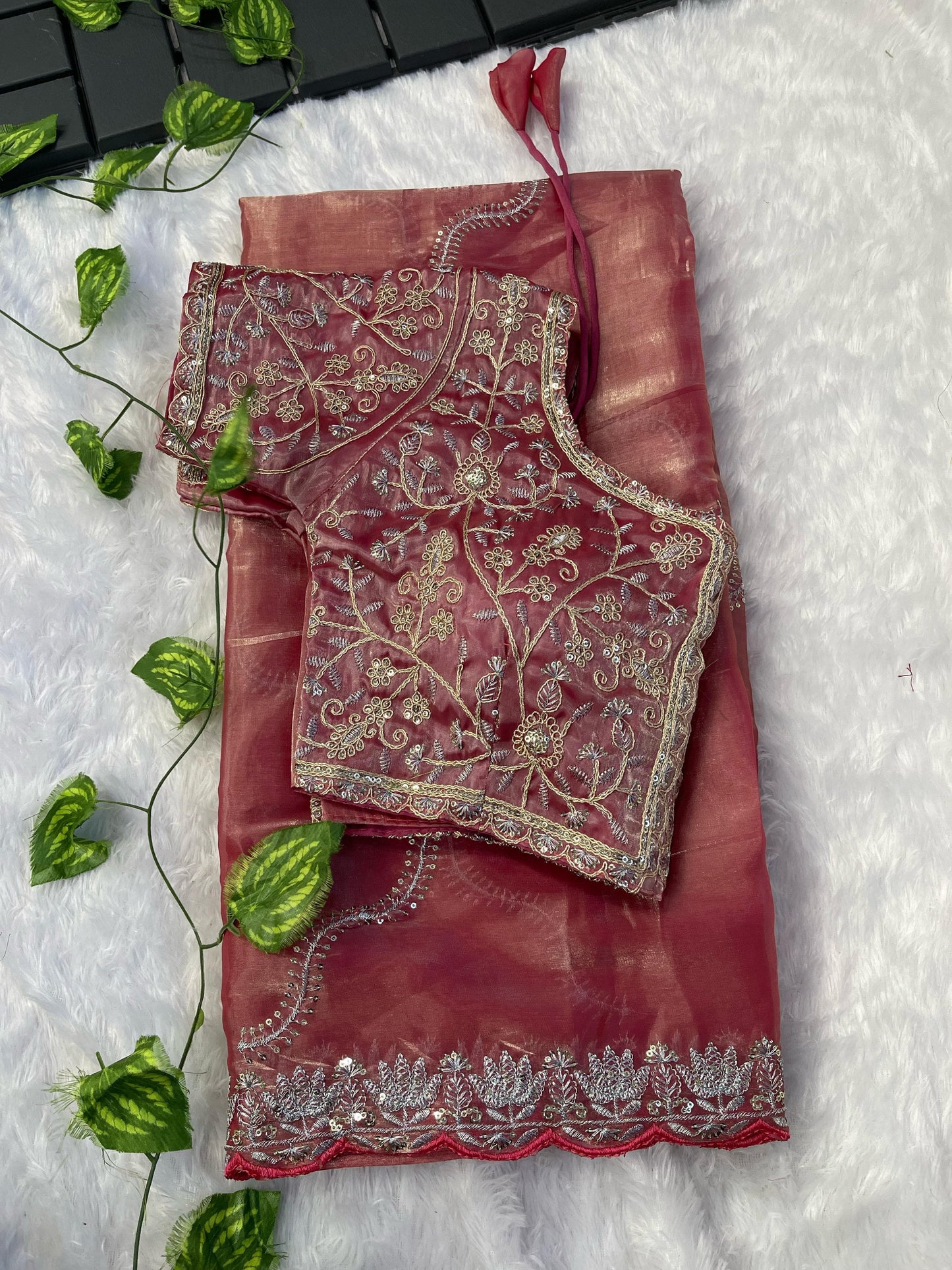 Peach Color Embroidery With Border Cutwork Saree