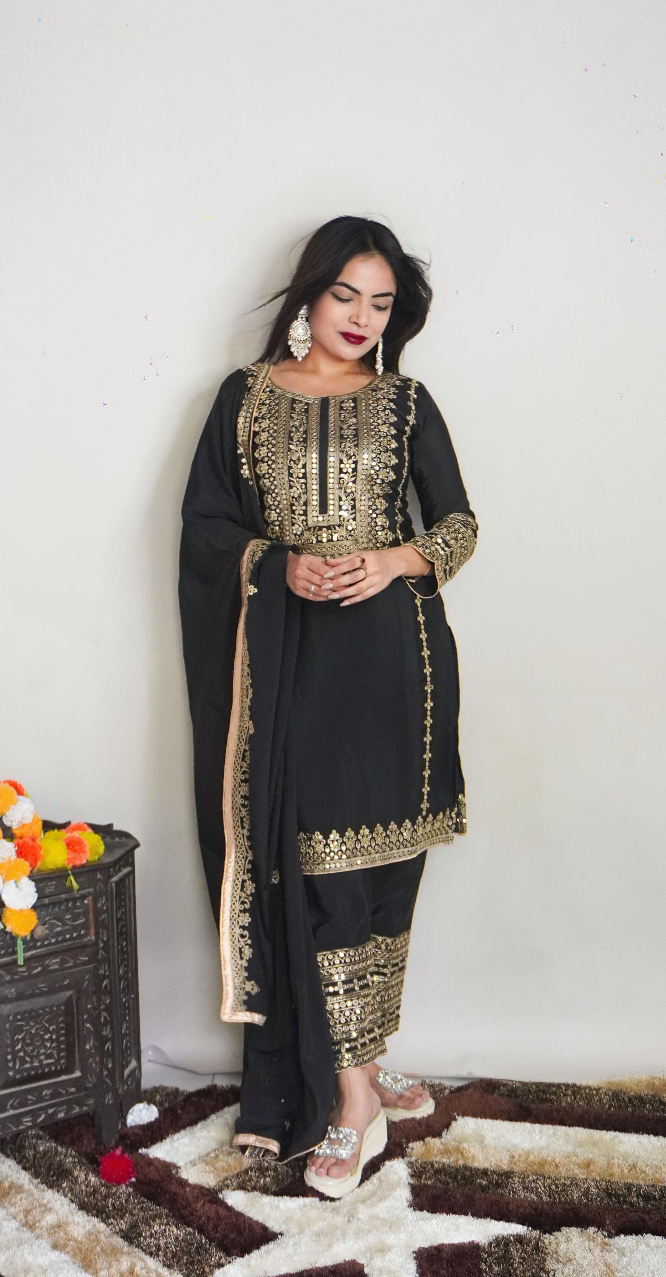 Elegant Full Sleeve With Work Black Color Salwar Suit