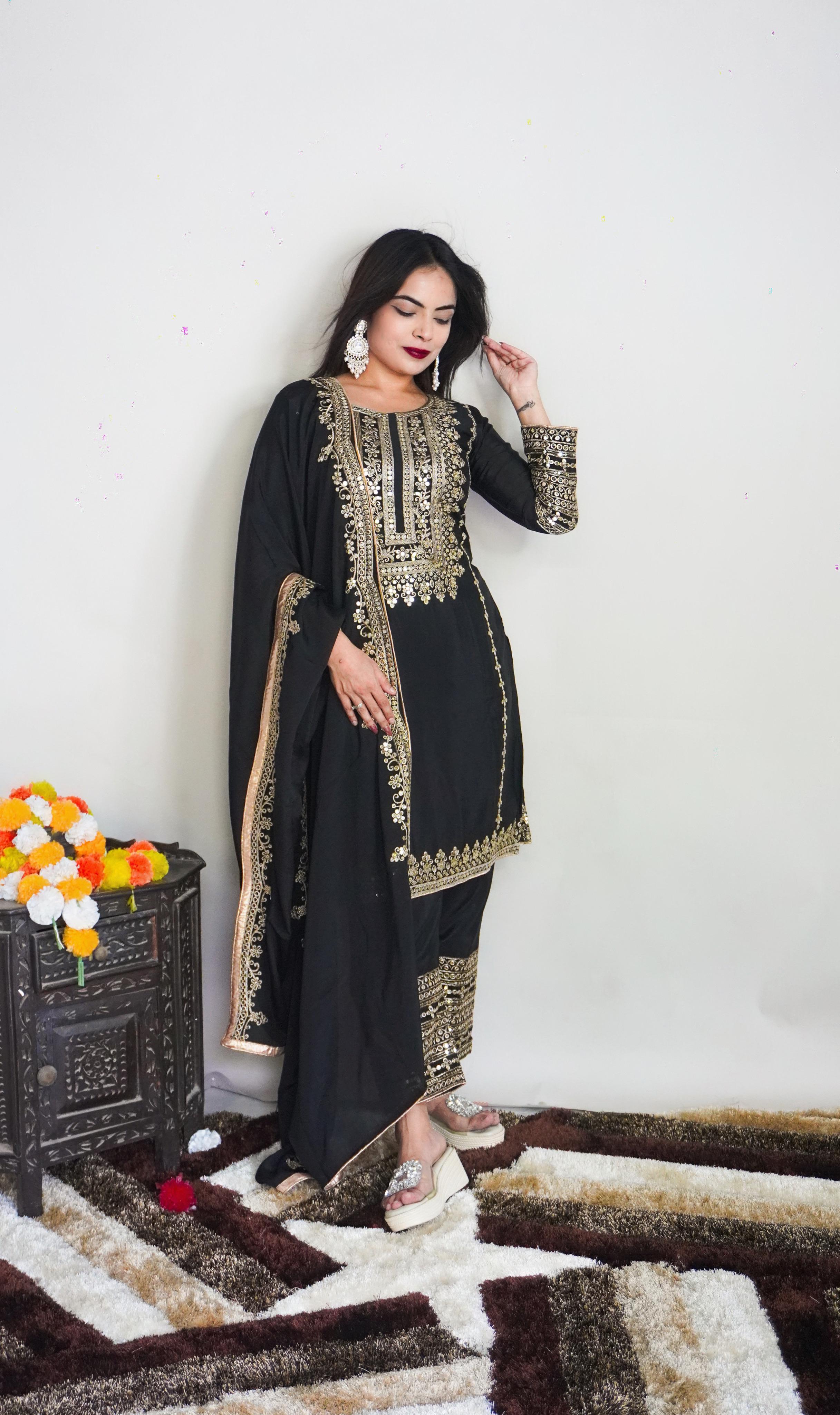 Elegant Full Sleeve With Work Black Color Salwar Suit