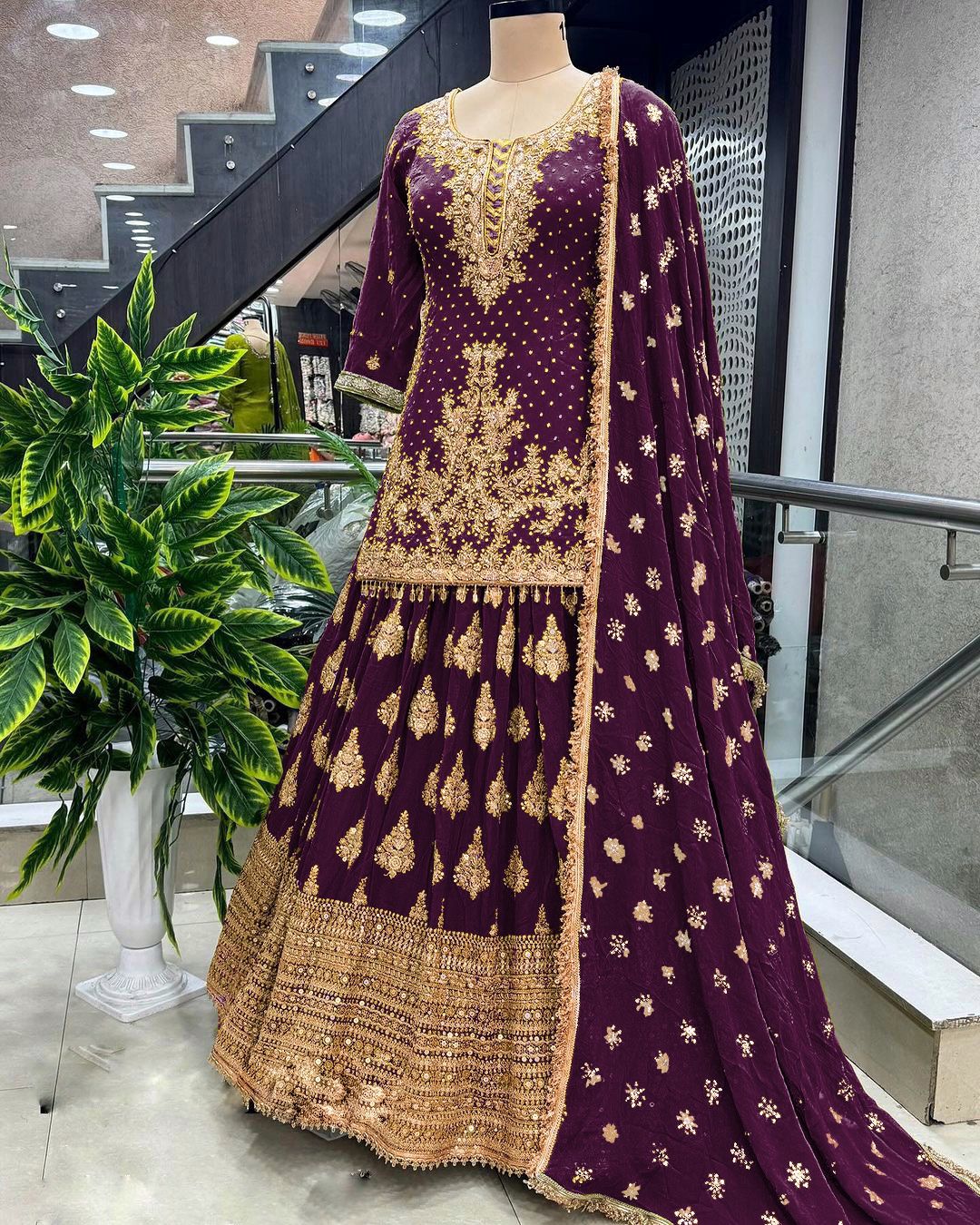 Festive Wear Full Work Wine Color Lehenga With Top