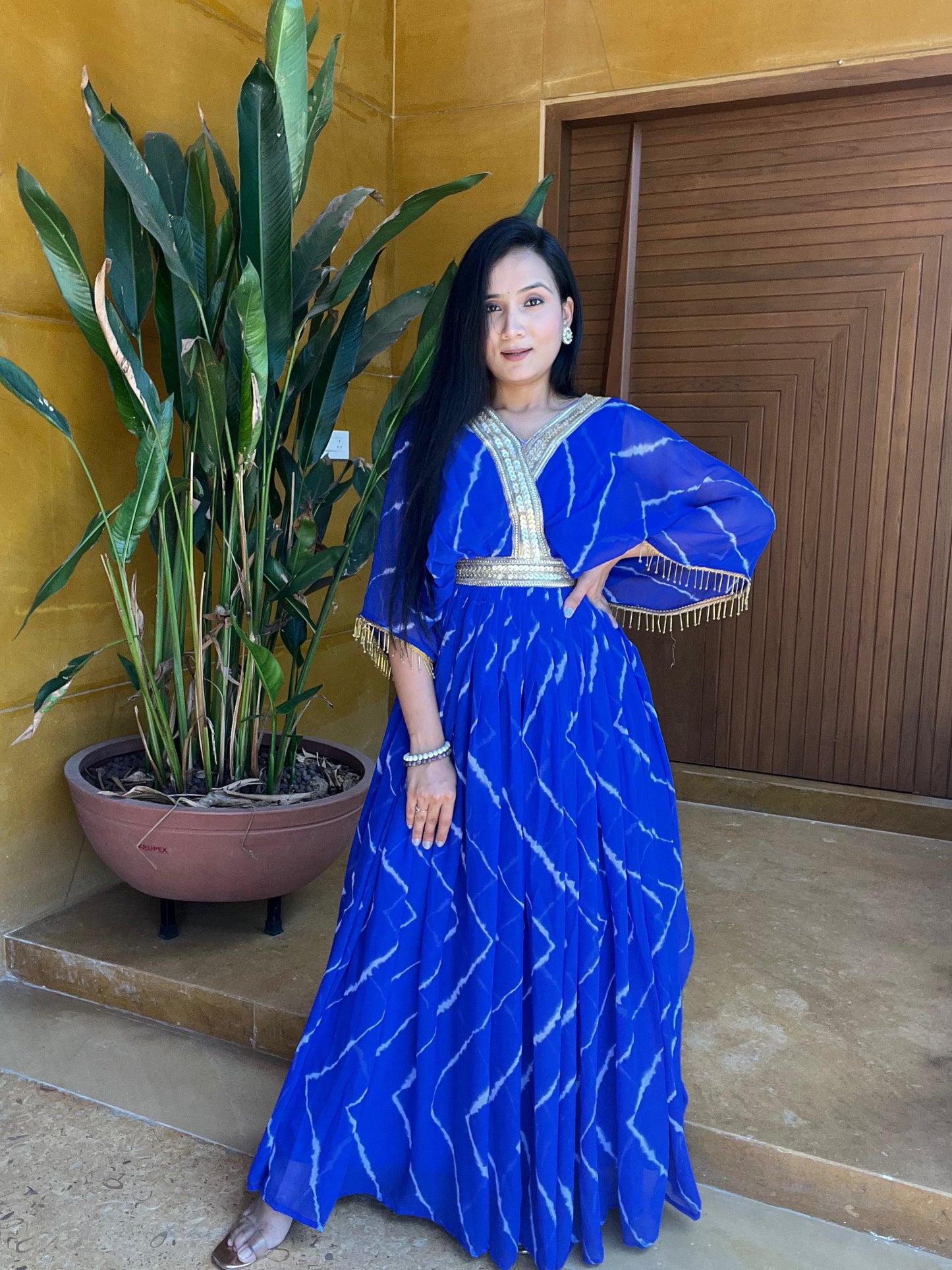 Festival Wear Blue Color Fancy Lehriya Gown