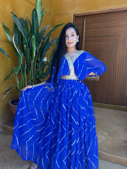 Festival Wear Blue Color Fancy Lehriya Gown