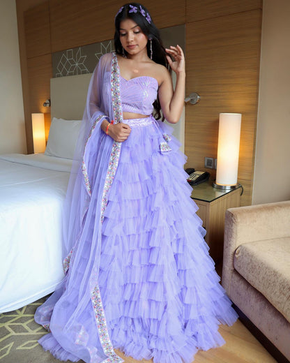 Butterfly Frill Pattern Lavender Color Lehenga Choli