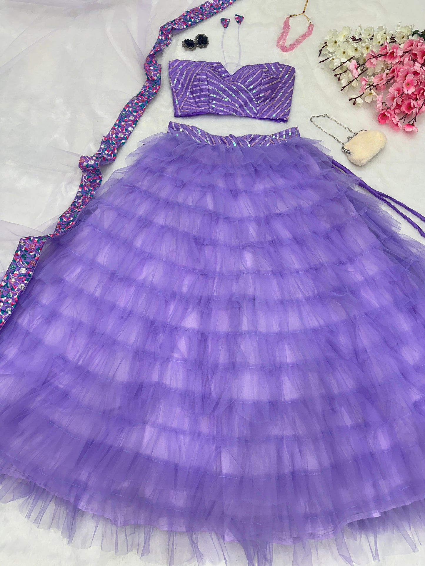 Butterfly Frill Pattern Lavender Color Lehenga Choli