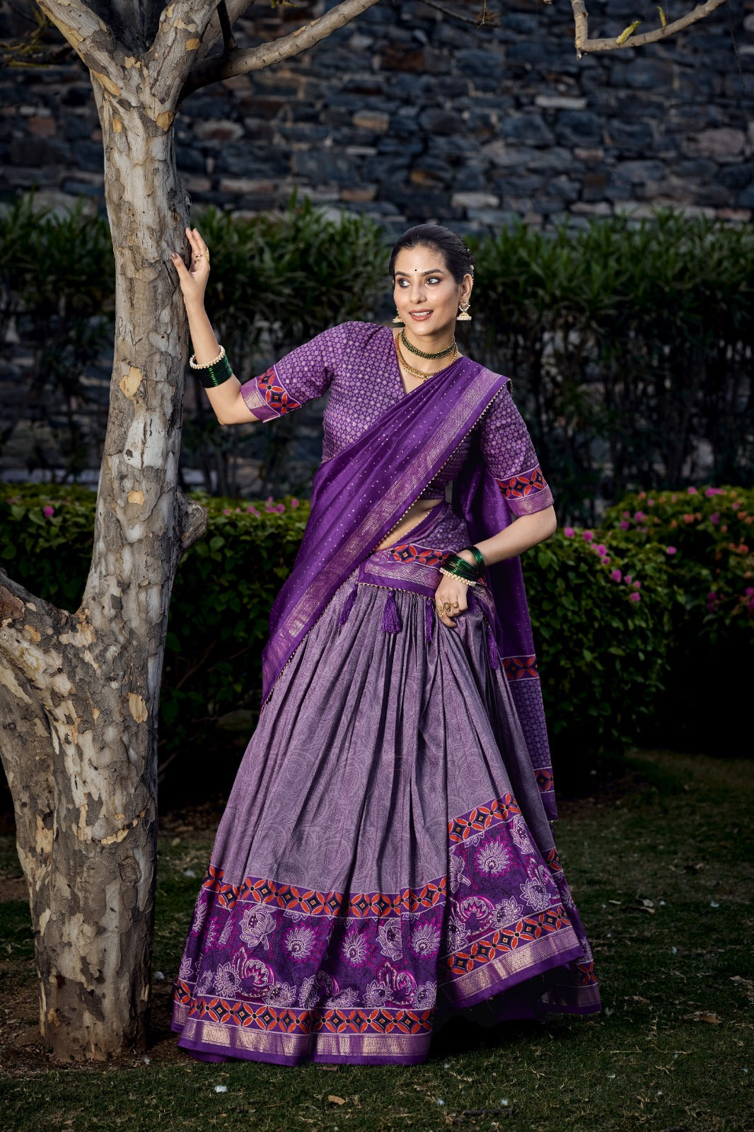 Luxuriant Purple Color Foil Print Lehenga Choli