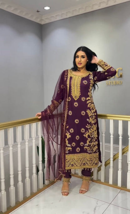 Captivating Wine Color Heavy Work Salwar Suit