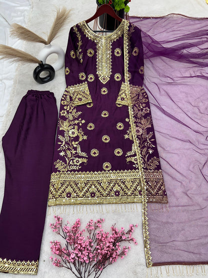 Captivating Wine Color Heavy Work Salwar Suit