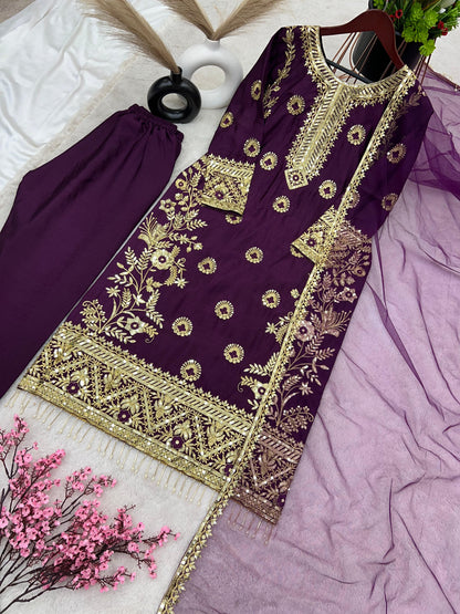 Captivating Wine Color Heavy Work Salwar Suit