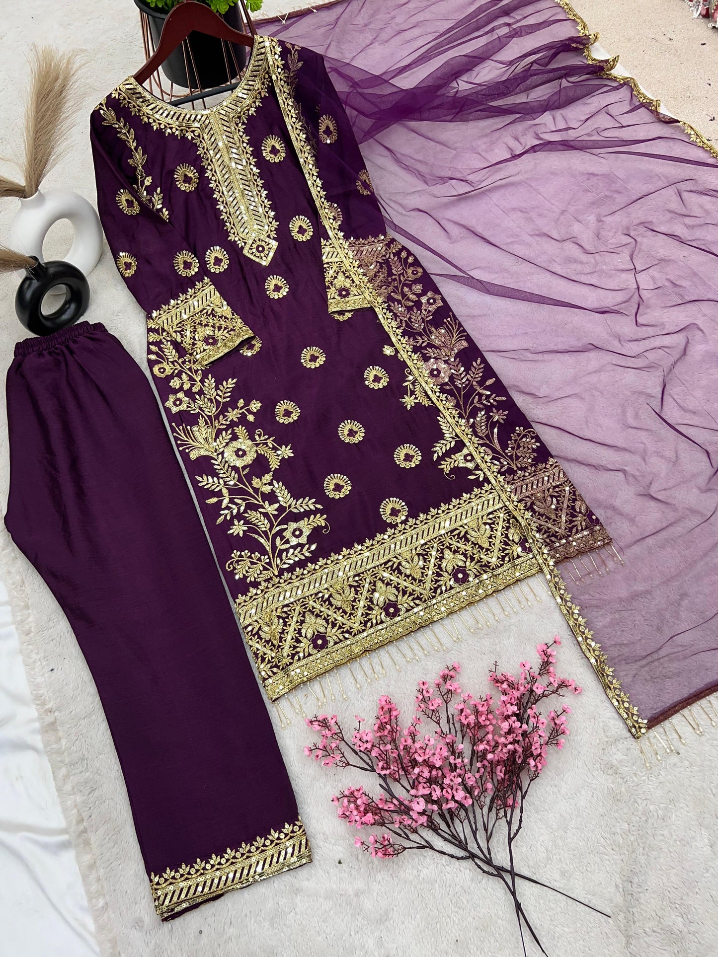 Captivating Wine Color Heavy Work Salwar Suit