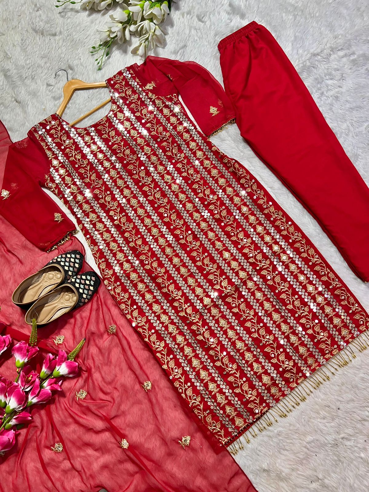 Attractive Embroidery Work Red Color Salwar Suit