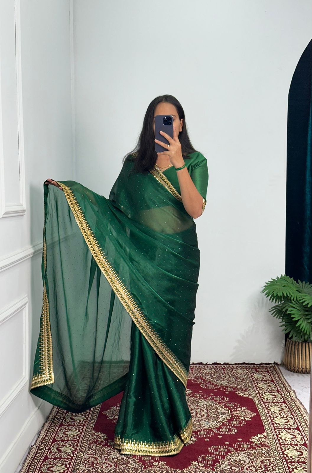 Fabulous Green Color Embroidery Work Border Saree