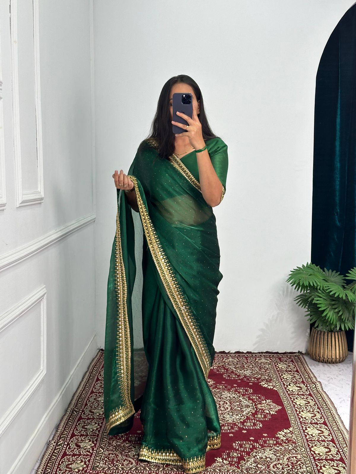 Fabulous Green Color Embroidery Work Border Saree