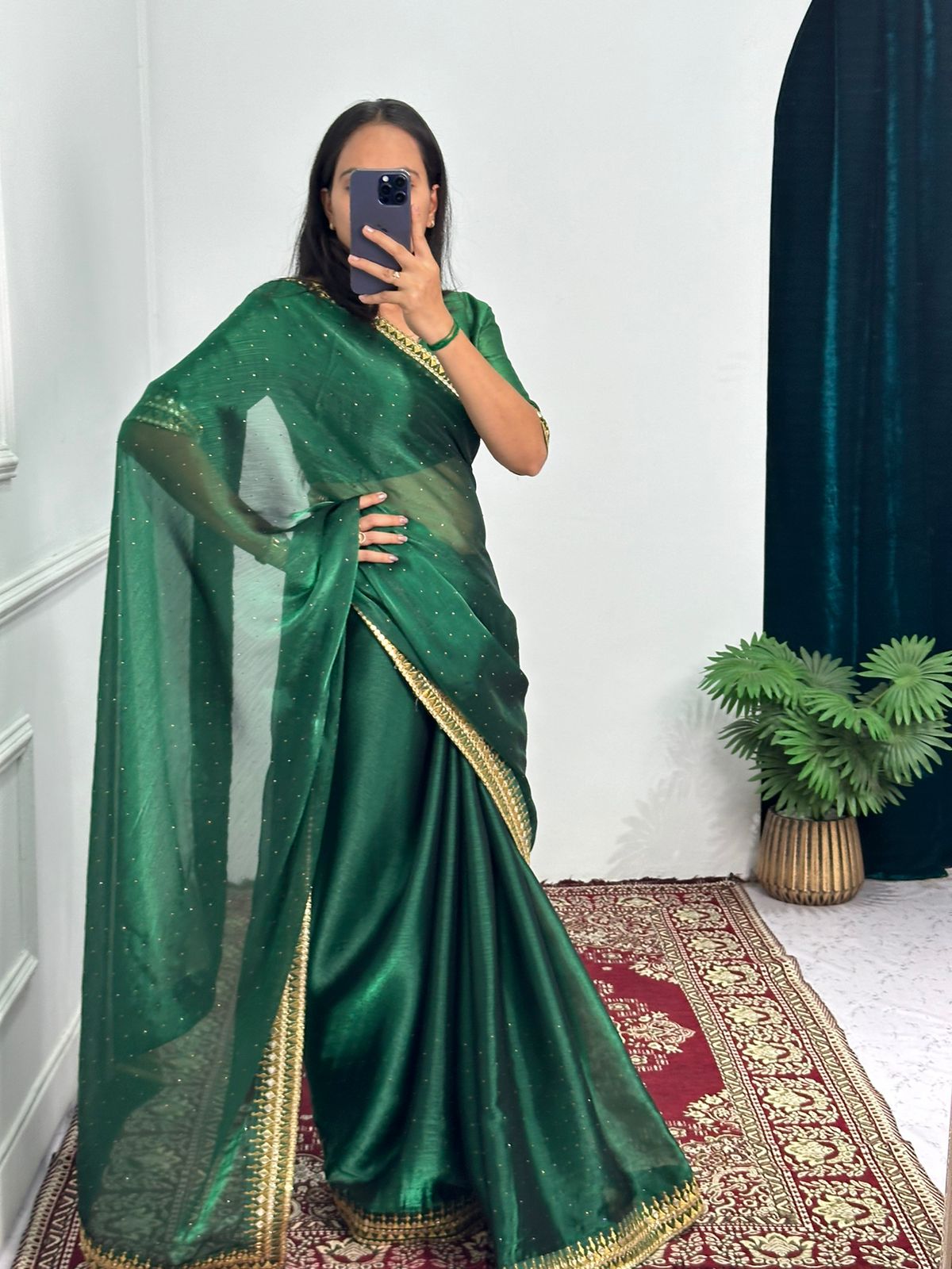 Fabulous Green Color Embroidery Work Border Saree