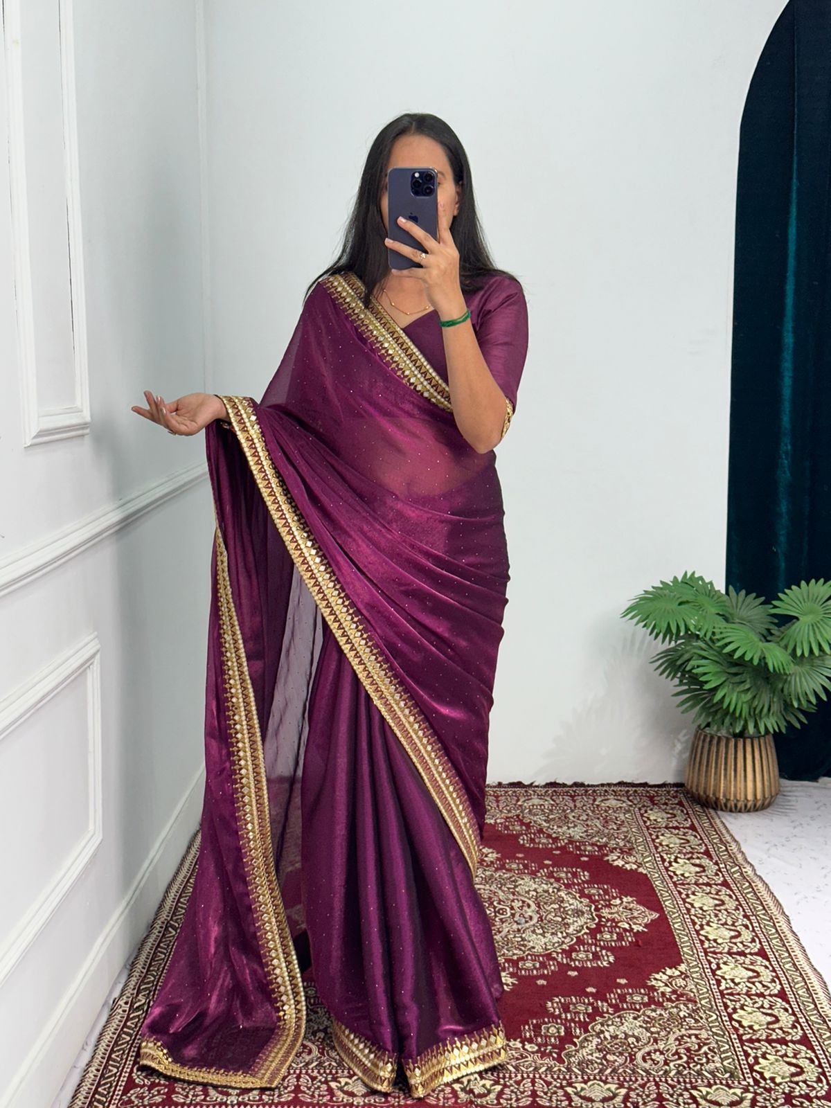 Fabulous Wine Color Embroidery Work Border Saree