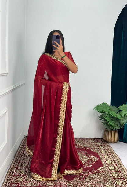 Fabulous Red Color Embroidery Work Border Saree