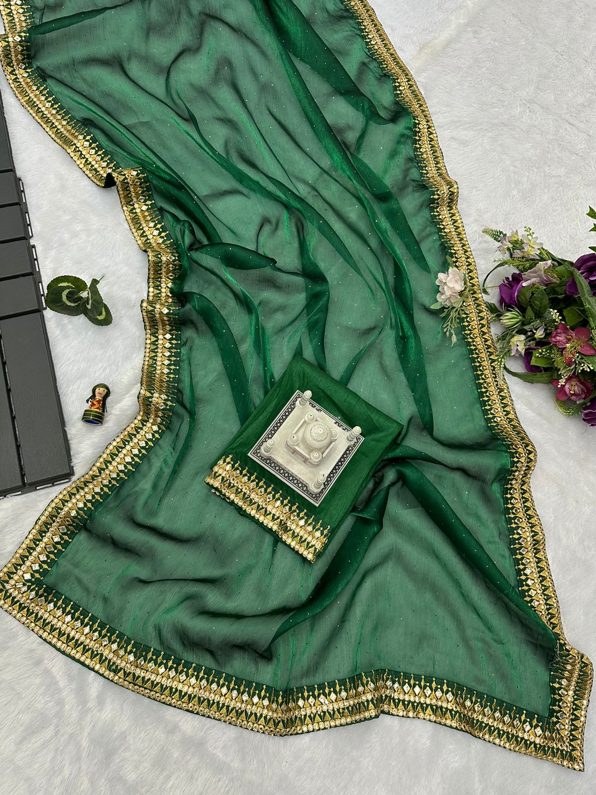 Fabulous Green Color Embroidery Work Border Saree