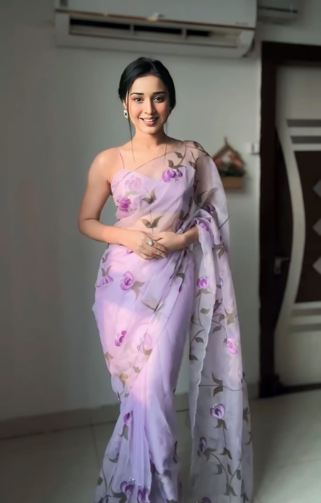 Ready To Wear Organza Lavender Color Saree