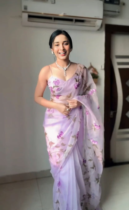 Ready To Wear Organza Lavender Color Saree