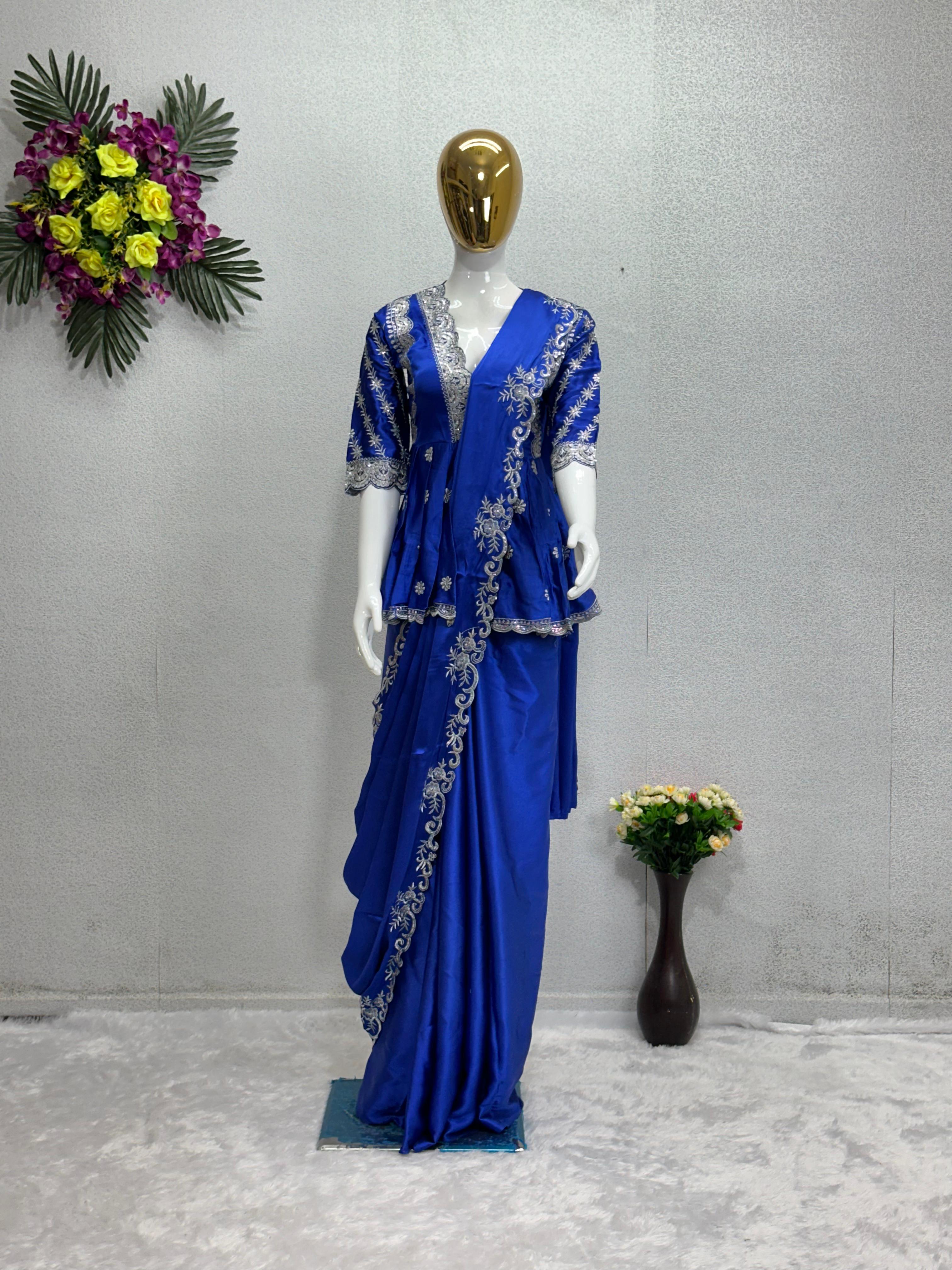 Gleaming Blue Wedding Wear Saree With Kediya Blouse