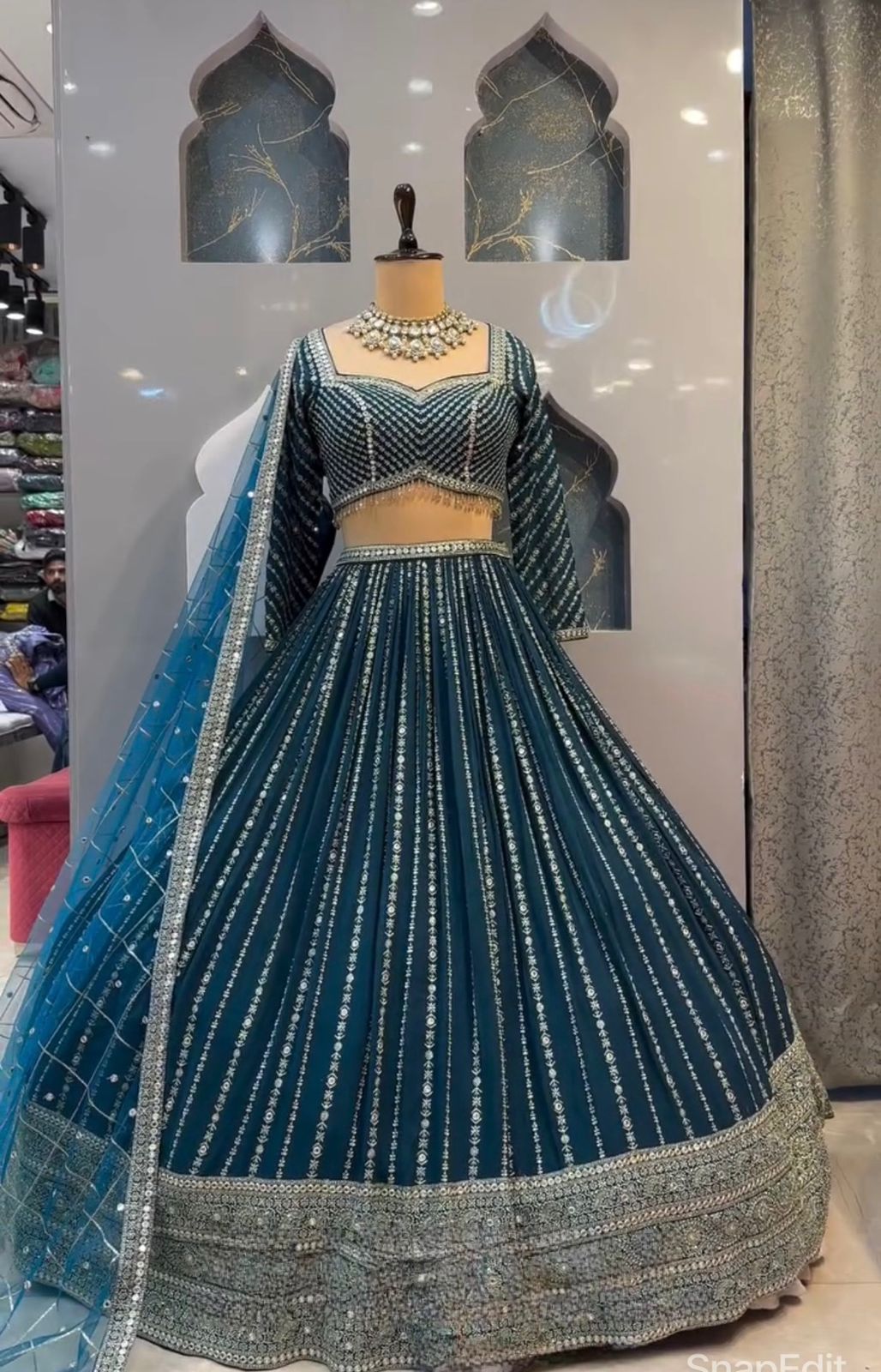 Reception Wear Look Teal Blue Work Lehenga Choli