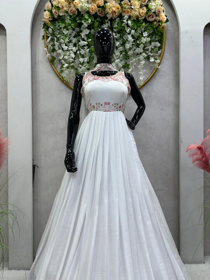 Party Wear White Color Gorgeous Gown