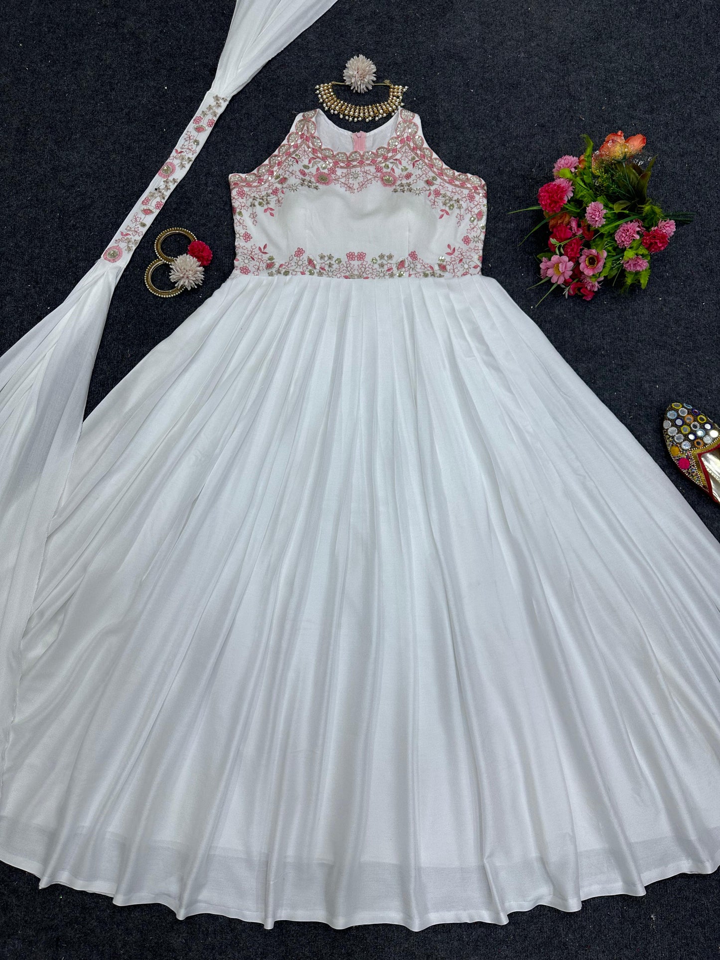 Party Wear White Color Gorgeous Gown