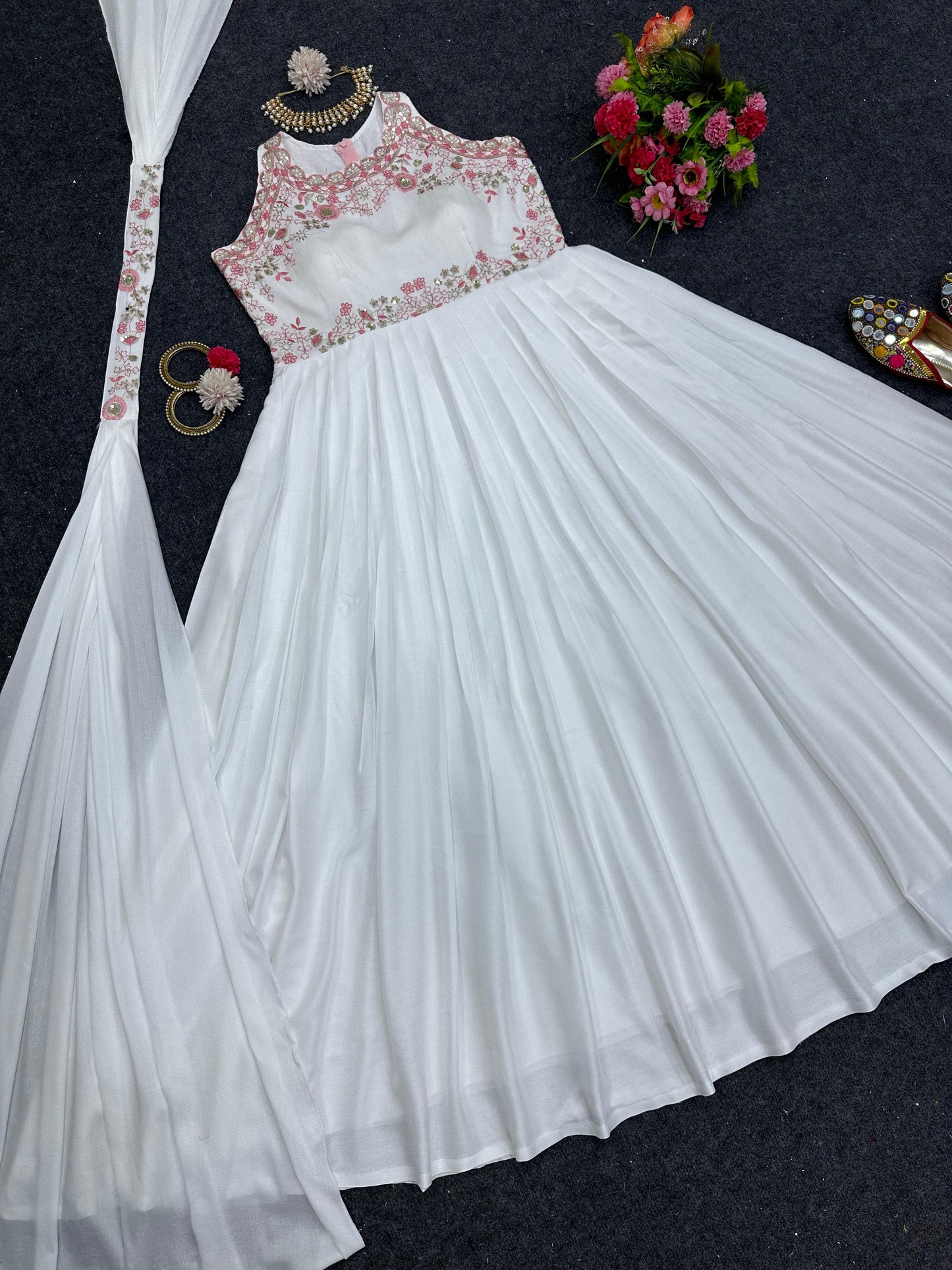 Party Wear White Color Gorgeous Gown