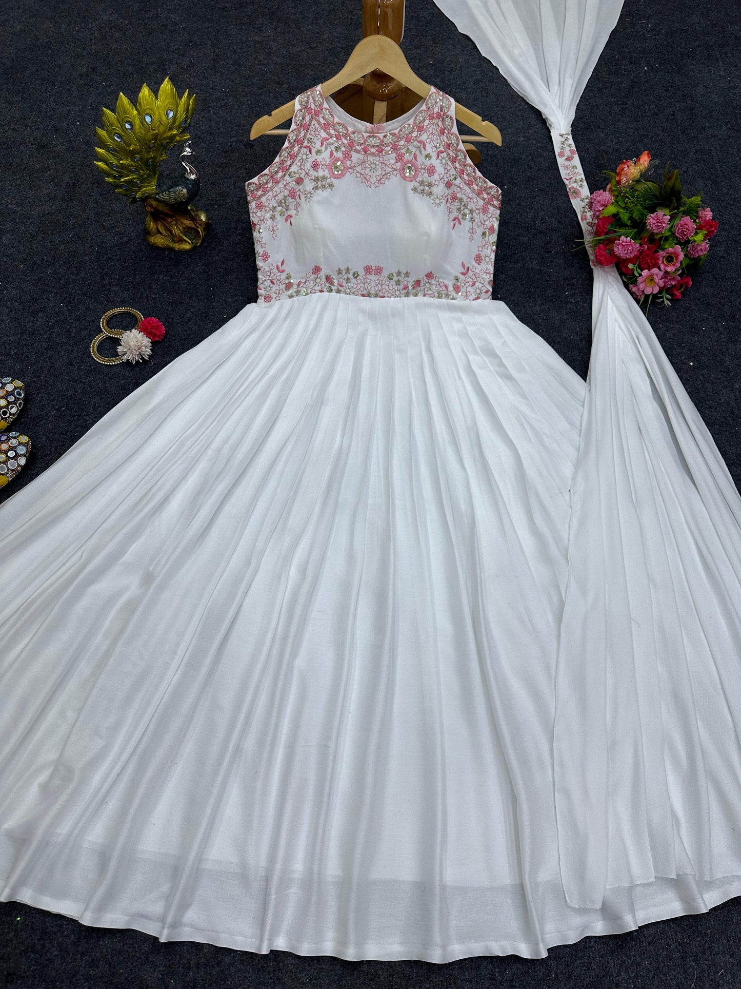 Party Wear White Color Gorgeous Gown