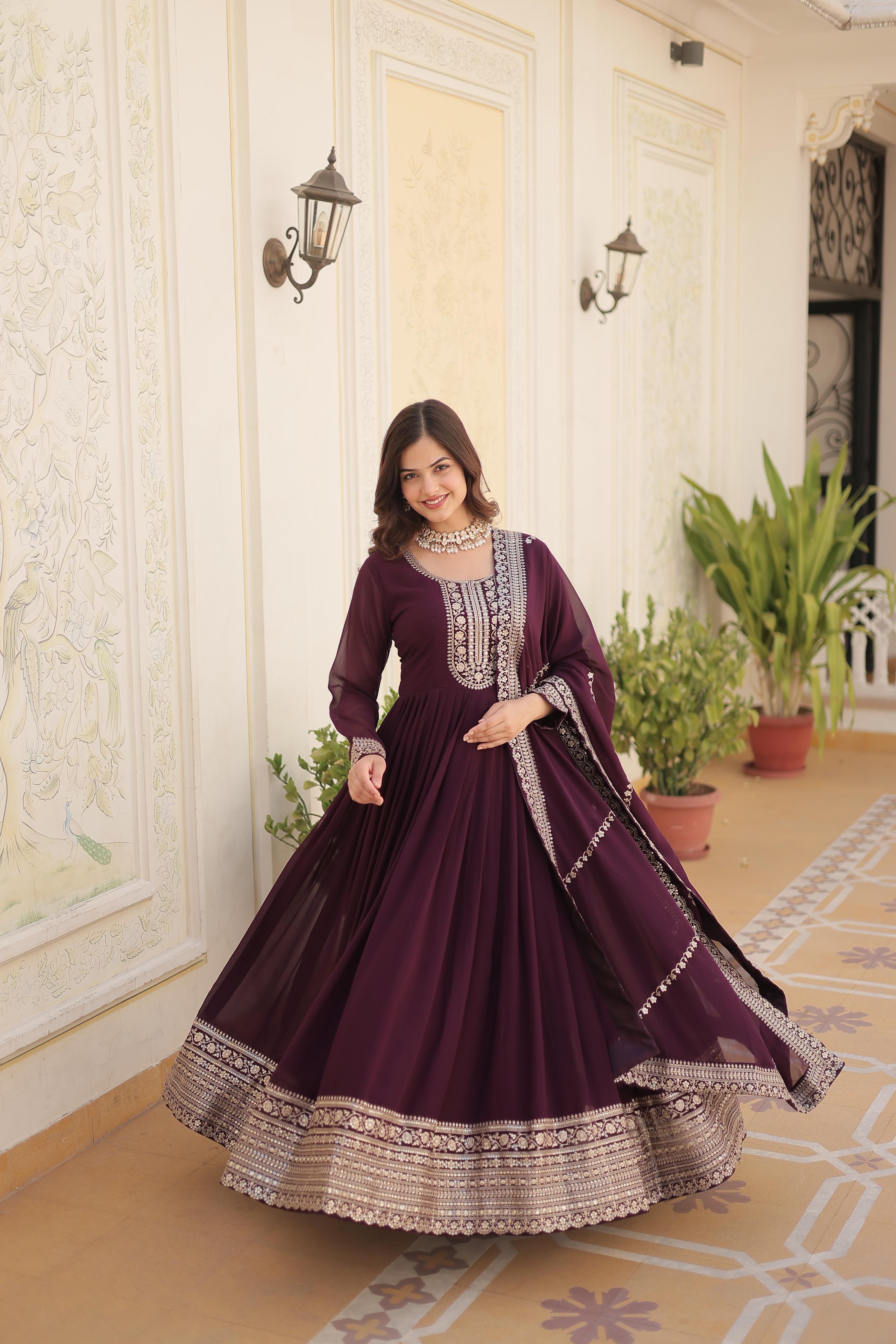 Function Wear Embroidered Wine Color Beautiful Gown