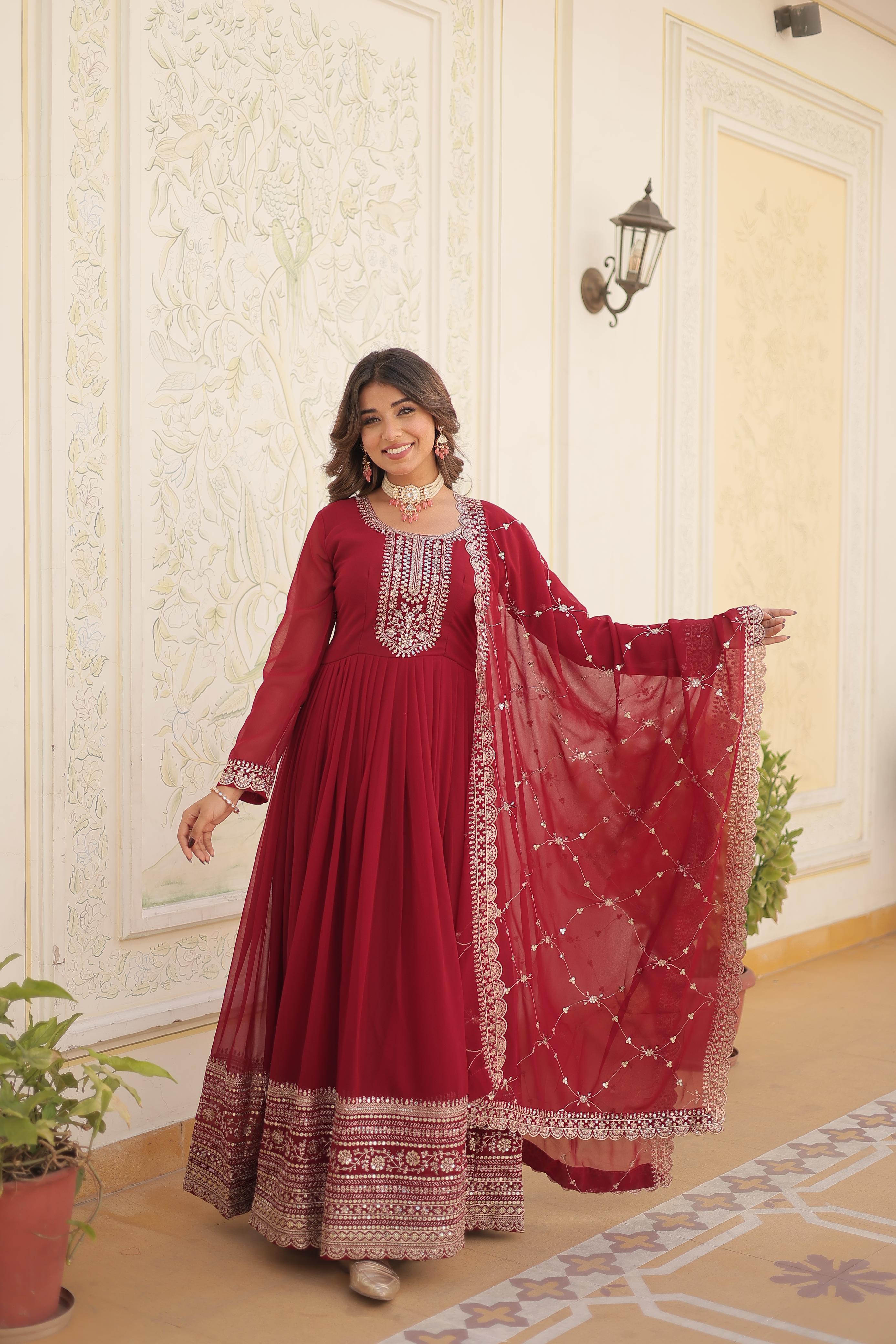 Function Wear Embroidered Maroon Color Beautiful Gown