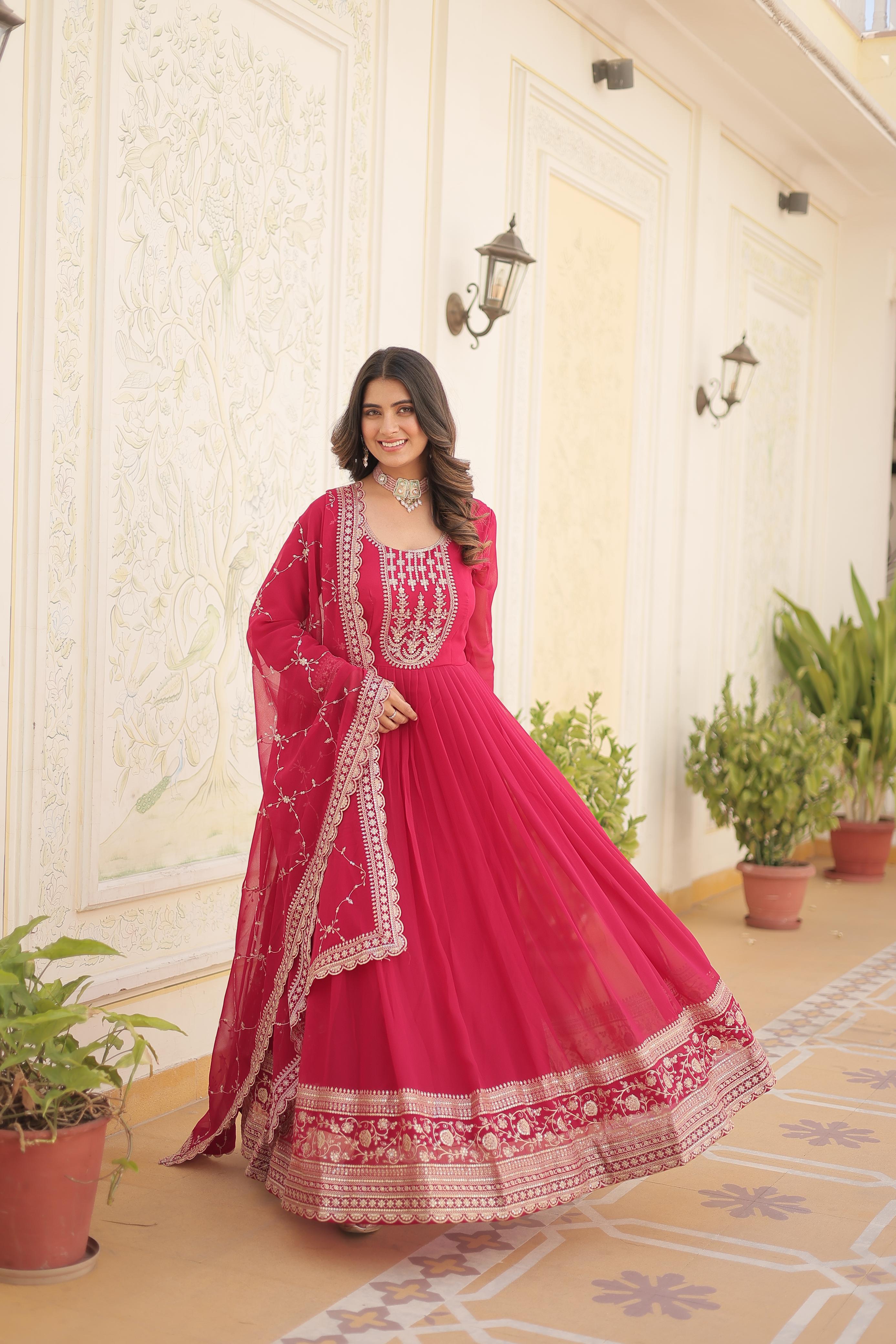 Function Wear Embroidered Pink Color Beautiful Gown