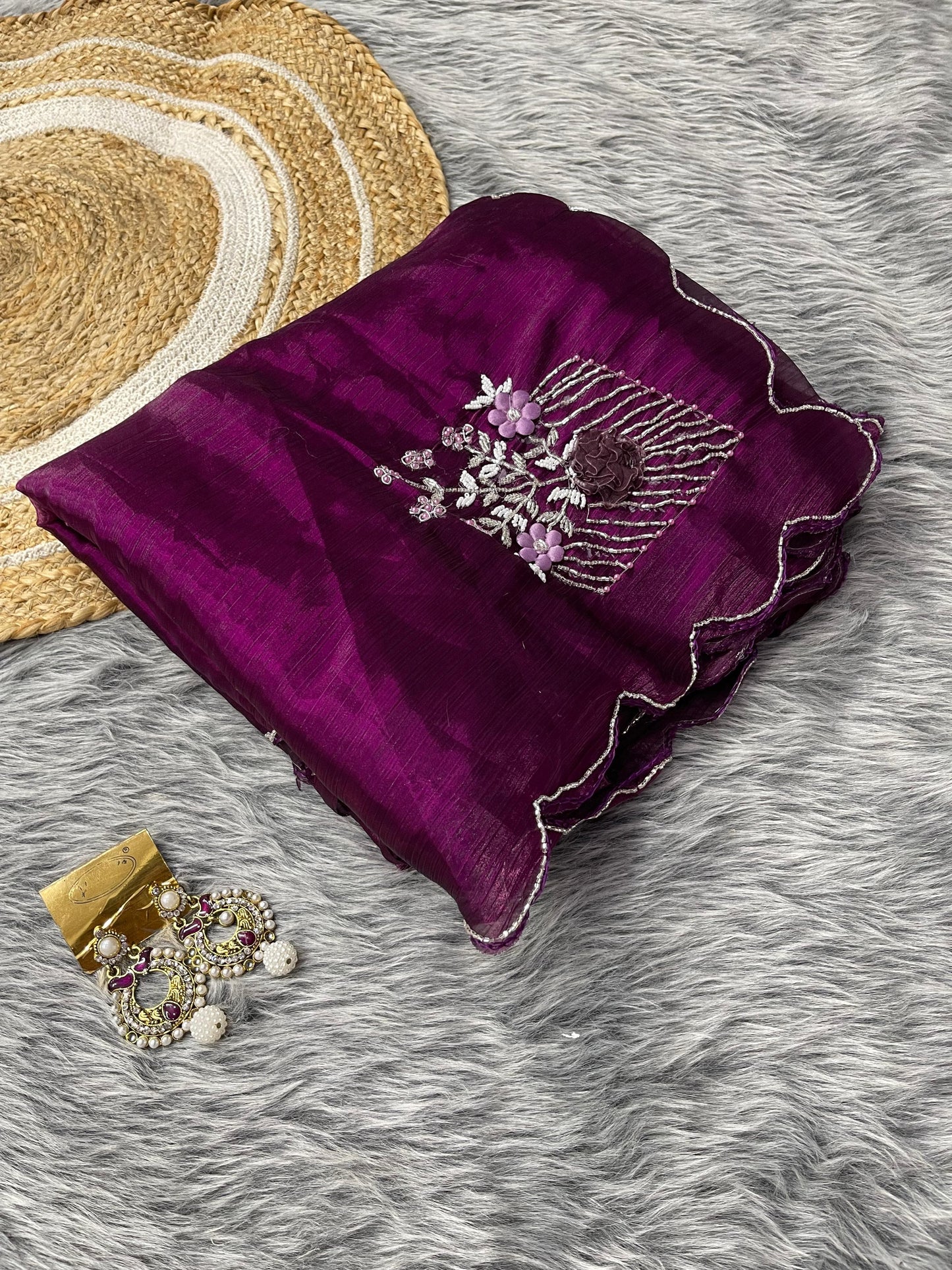 Gorgeous Wine Color Hand Khatli Work Saree